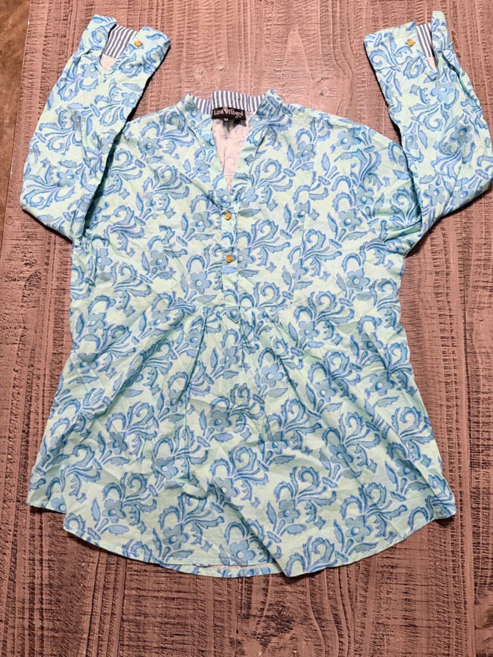 Liza Byrd Mint and Light Blue Floral Button-Front Tunic